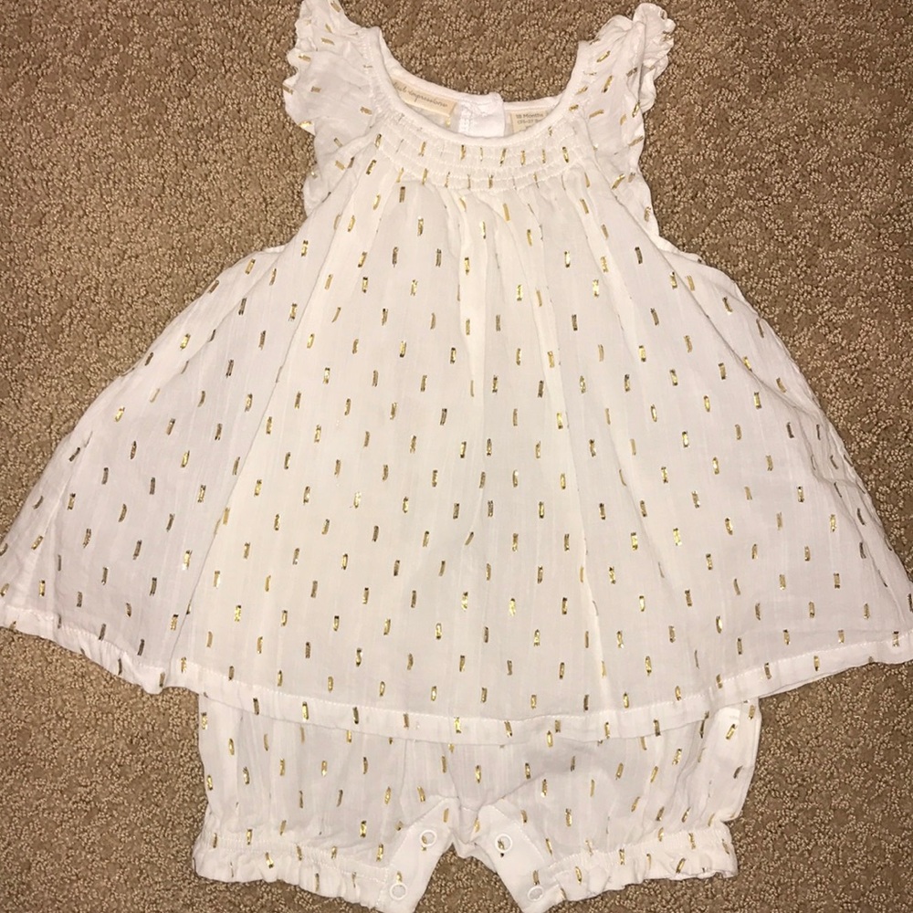 First Impressions Ivory and Gold Romper - 18 Mths